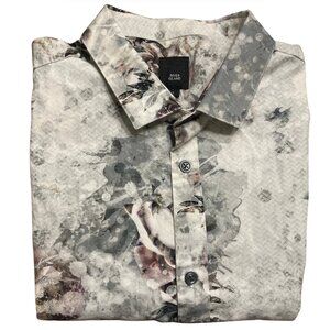 River Island Men’s Floral Watercolor Short Sleeve Shirt Large Grey White Pink